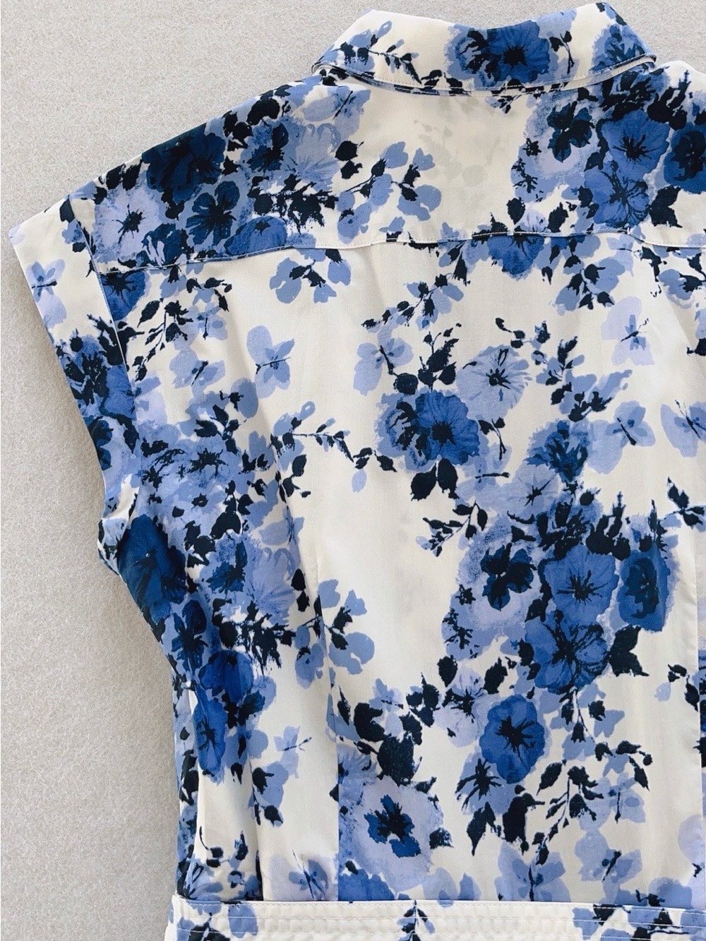 NWOT Cara Cara Blue Floral Belted Linen Midi Dress, Size US 2/4/6/8 - Picture 14 of 14
